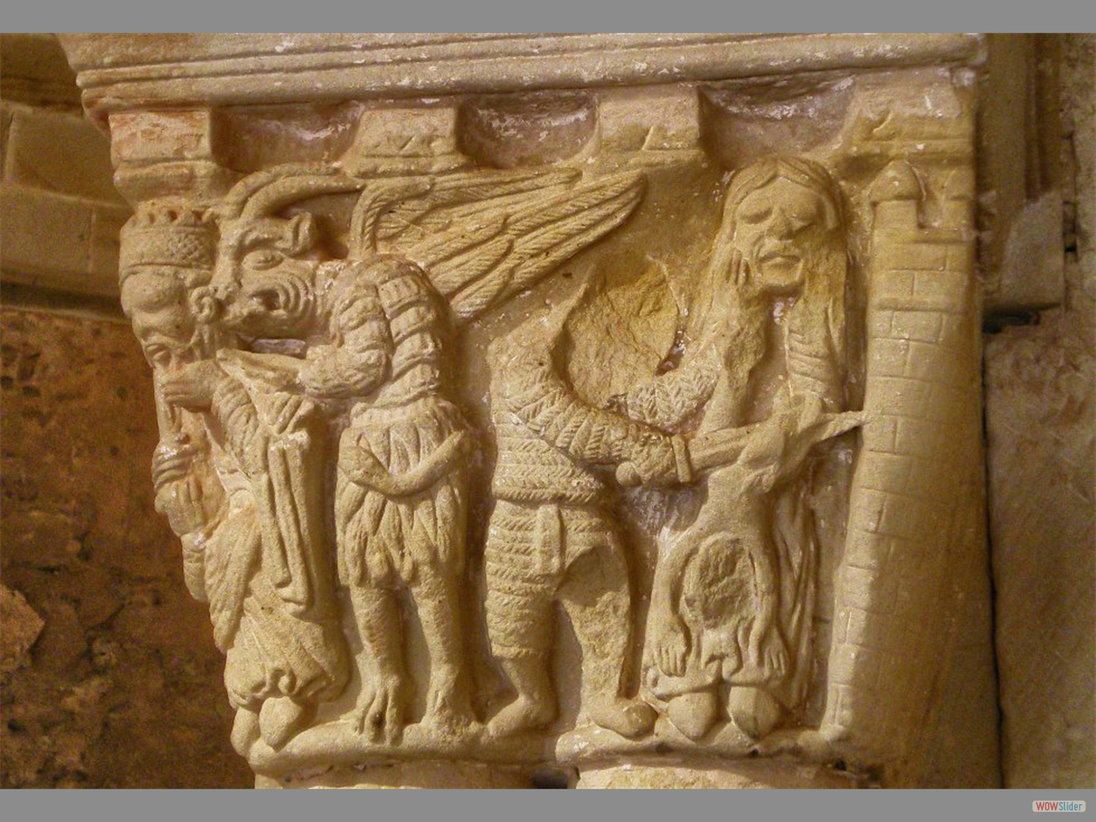 Escena de el diablo con Herodes, en San Juan de Duero (Soria).